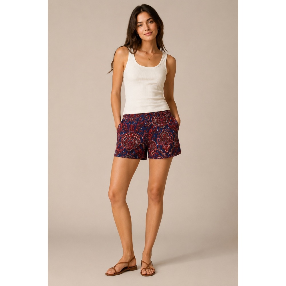 Banana Republic Shorts Womens Size 0 Blue Red Paisley Cotton Stretch Chino